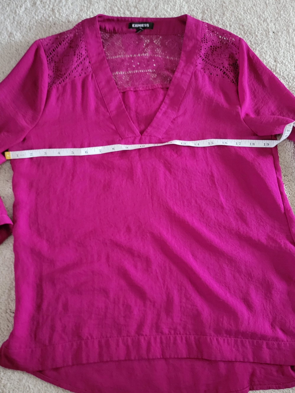 Express Women's V-Neck Lace Shoulder Blouse - Fuchsia